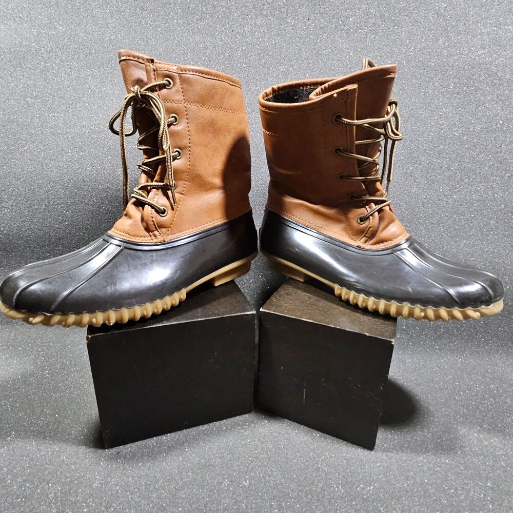 Sporto The Original Duck Boot Ariel Size 8 Tan & Black Mid Calf Winter rain